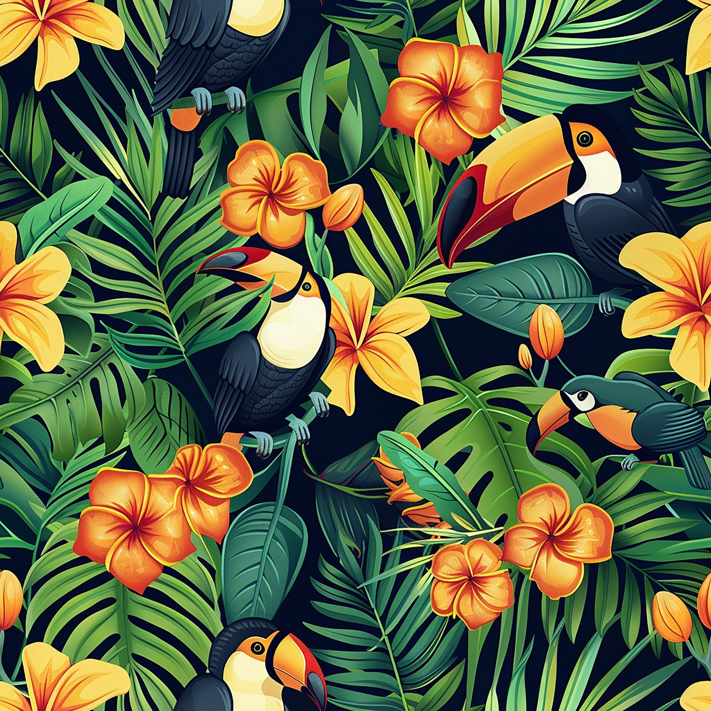 Tissu Toucan Tropical 2 COLORIS certifiés Oeko-Tex 100% Coton