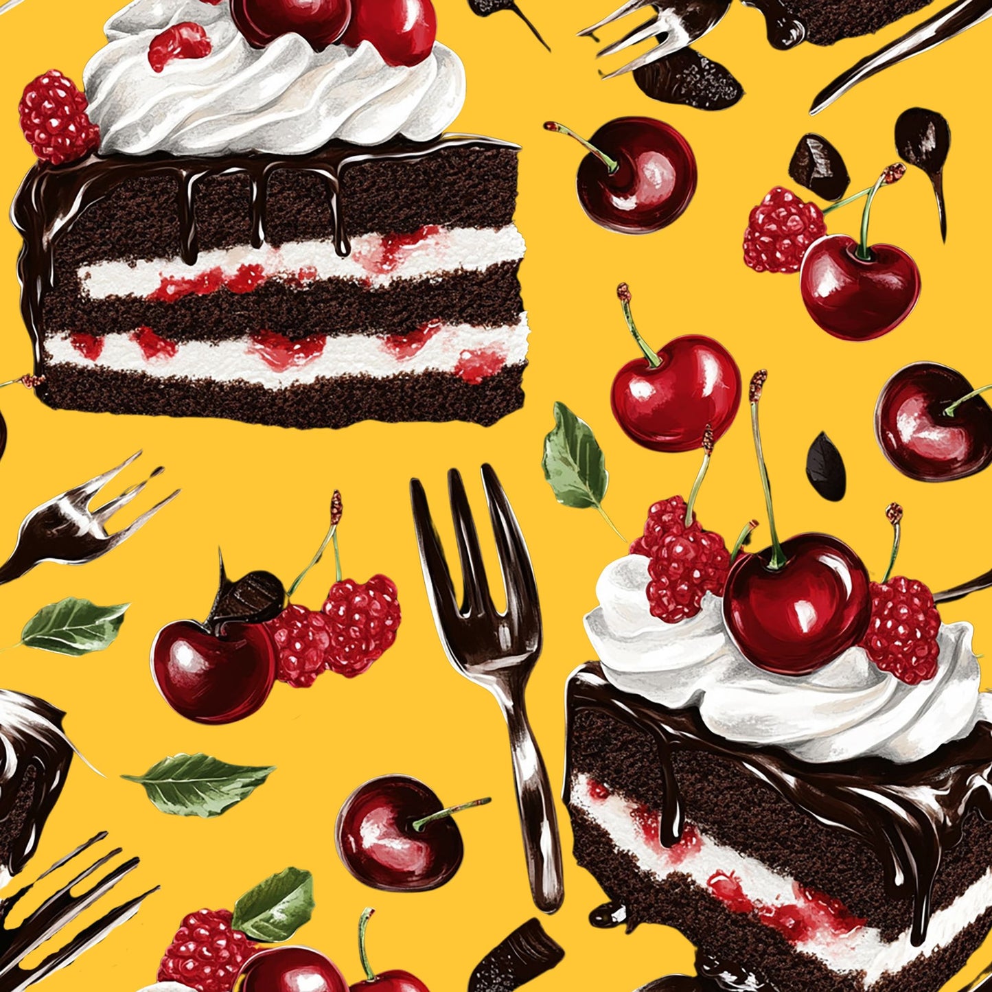 Tissu Gâteau Forêt-Noire Gourmand