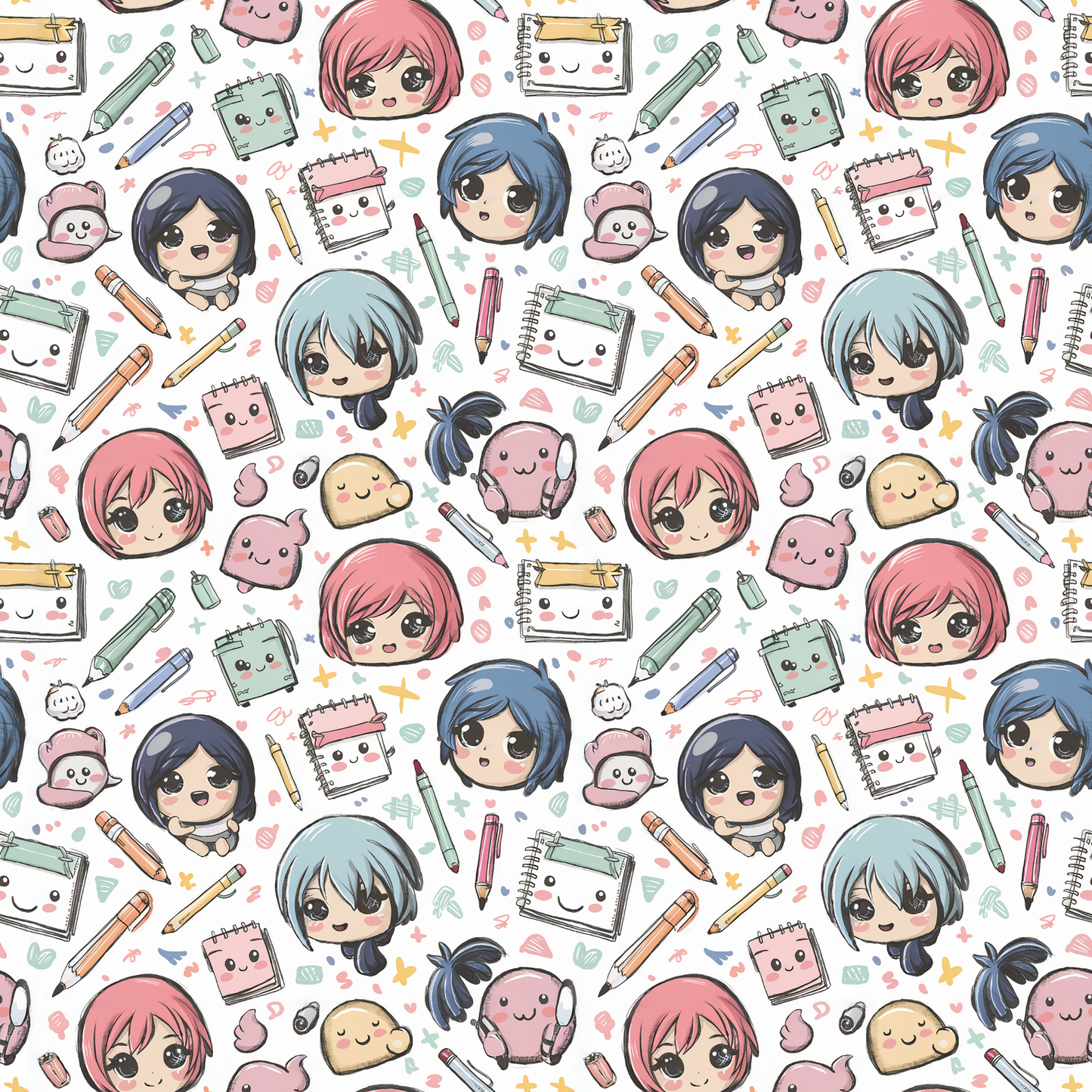 Tissu en coton Oeko-Tex – Motif Kawaii Dessin Manga Animé