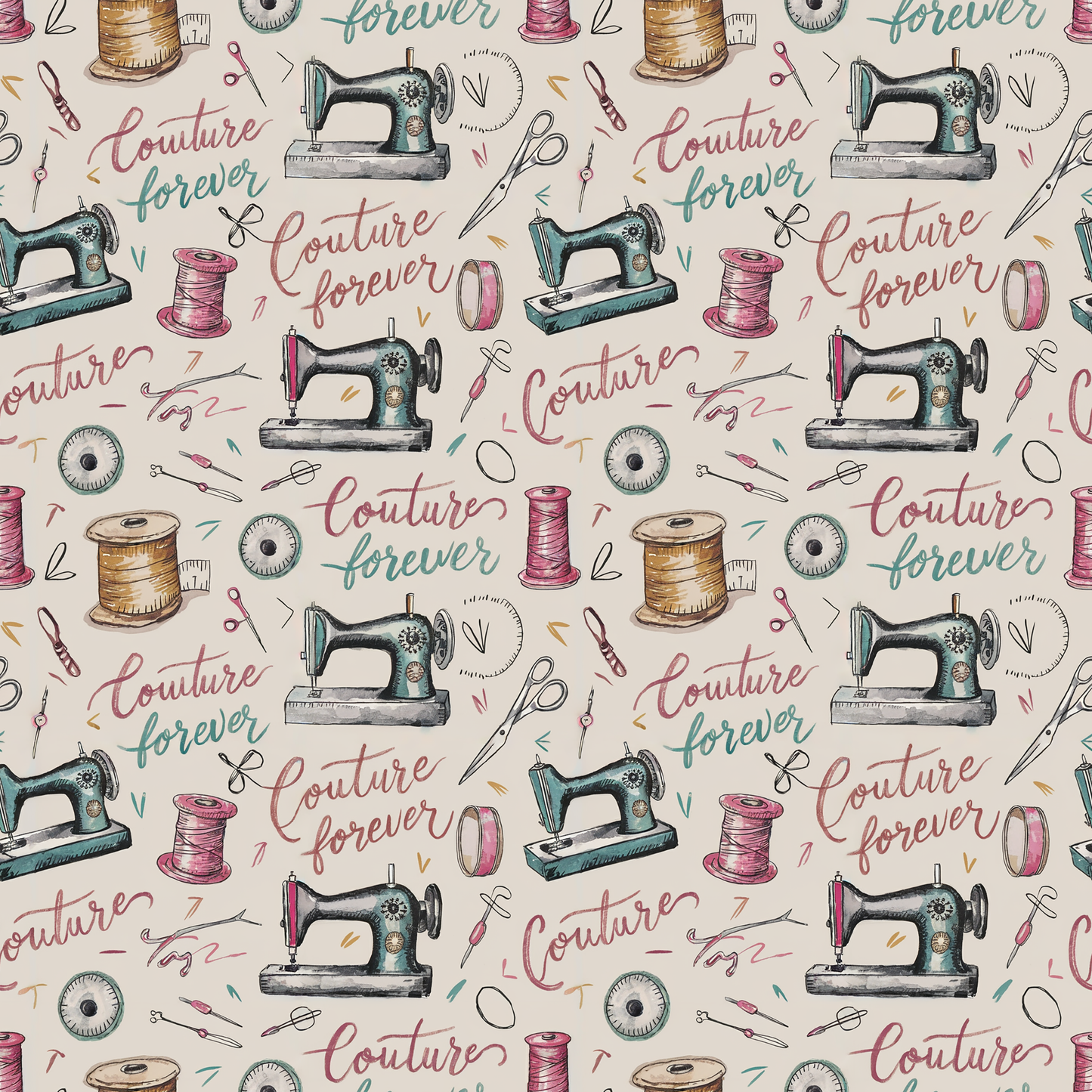 Tissu Coton Oeko-Tex – Motif Couture Forever Vintage (Machine à Coudre & Accessoires)