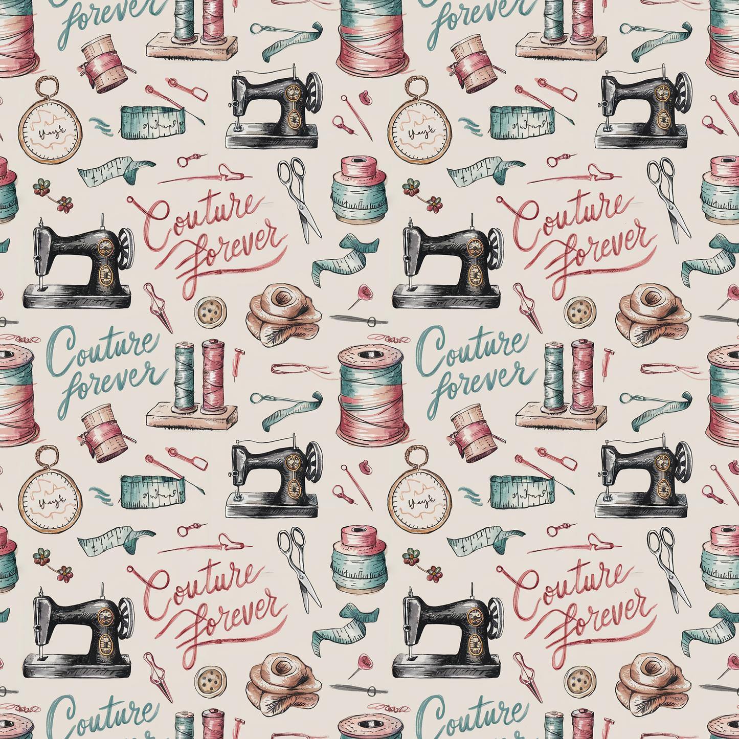 Tissu Coton Oeko-Tex – Motif Couture Forever Vintage (Machine à Coudre & Accessoires)