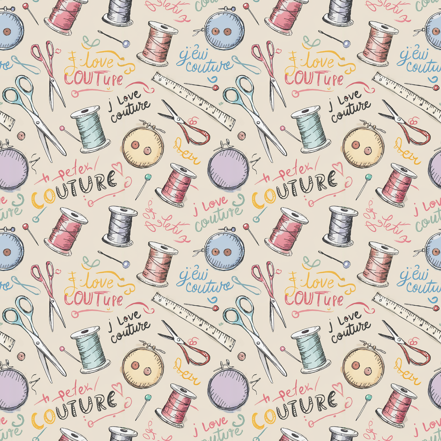 Tissu Coton Oeko-Tex – Motif Couture Forever Vintage (Machine à Coudre & Accessoires)