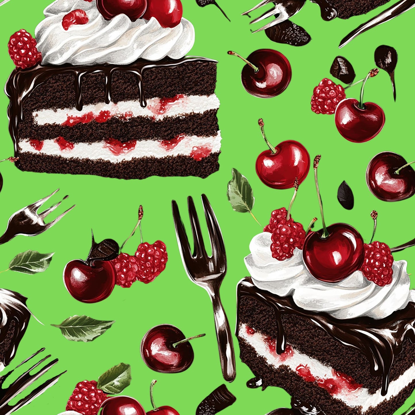 Tissu Gâteau Forêt-Noire Gourmand