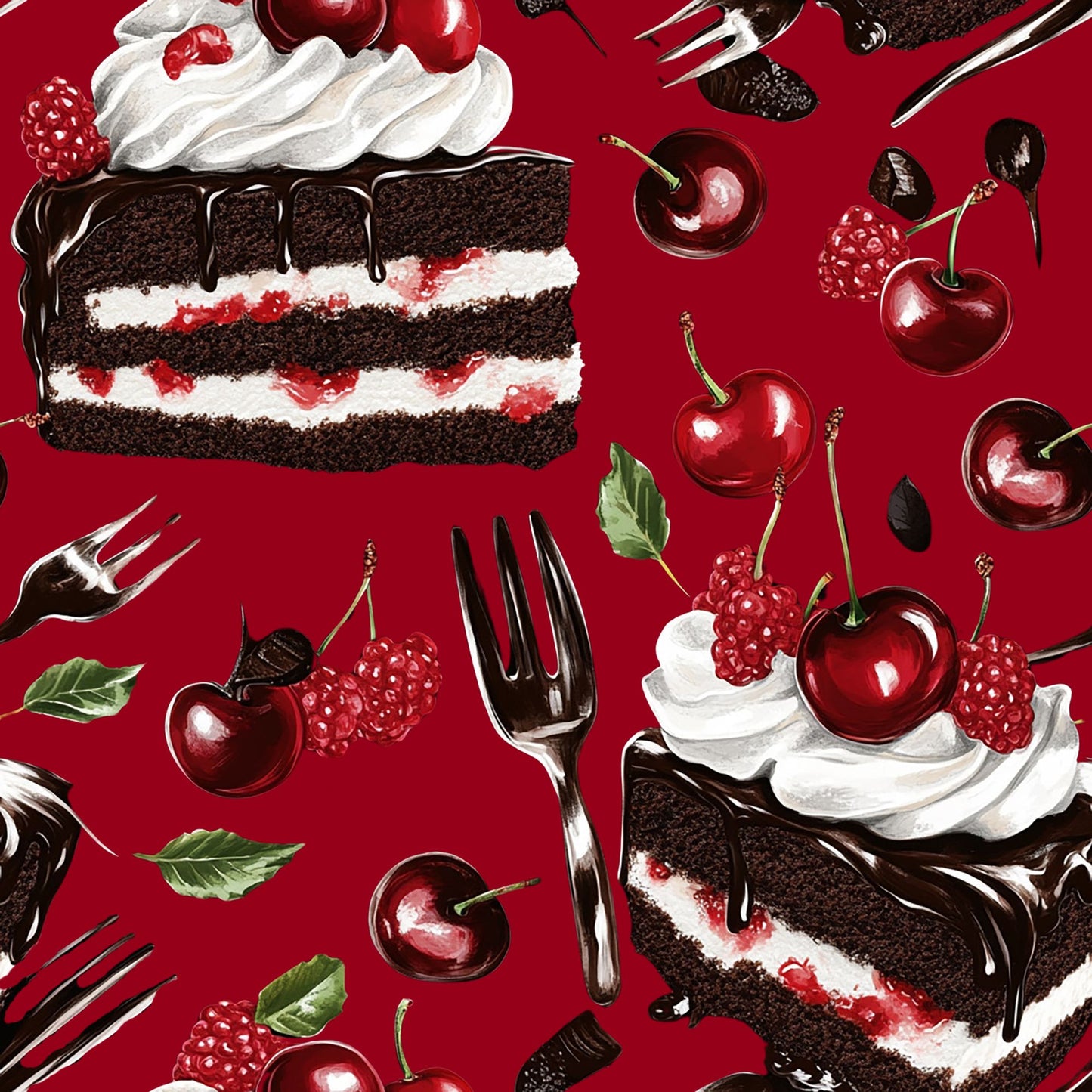Tissu Gâteau Forêt-Noire Gourmand