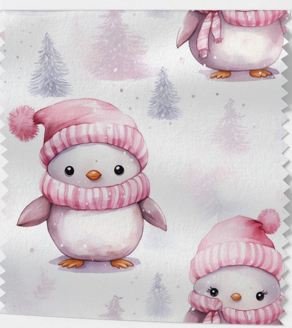 Tissu Coton OEKOTEX - Motifs de Noël en Rose Pastel