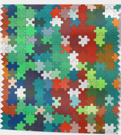 Tissu Imprimé - 4 Motifs Puzzle Multicolore