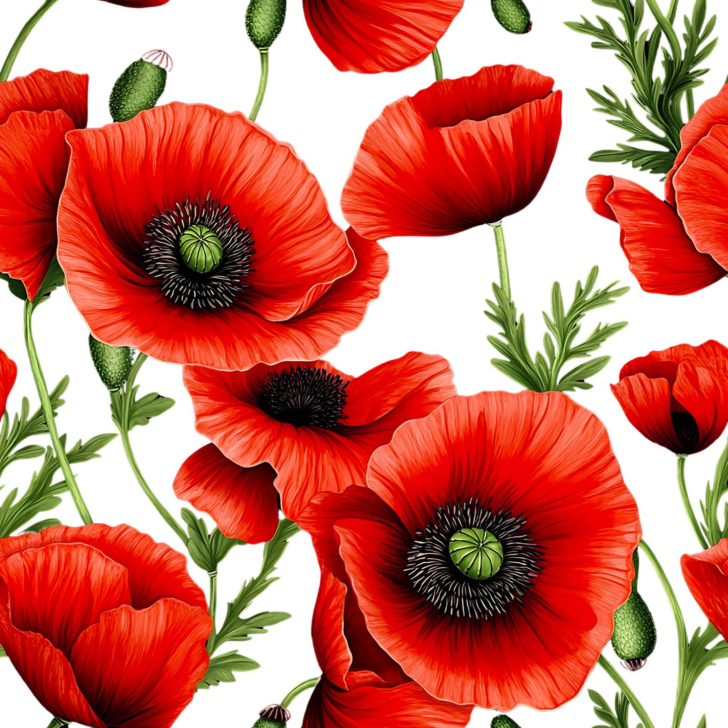Tissu Coquelicots Rouges Oeko-Tex 100% Coton