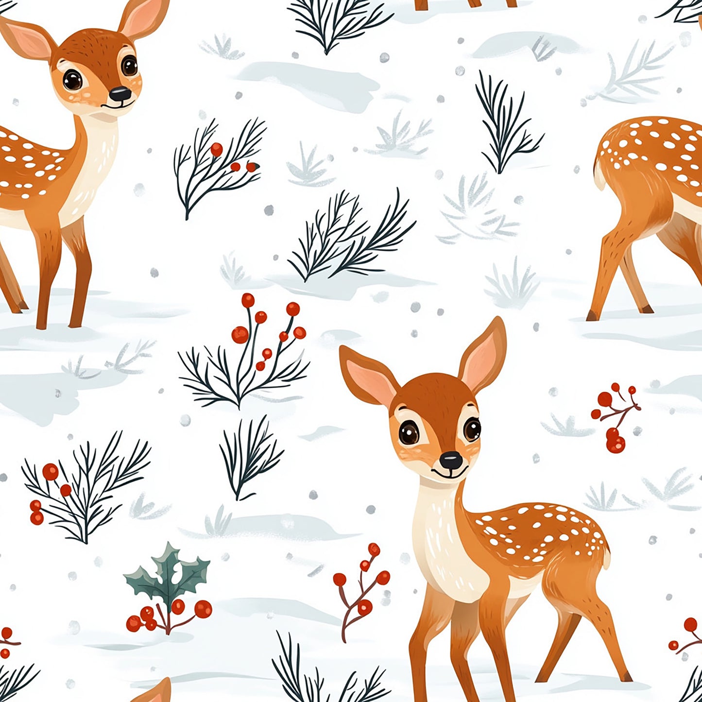 Tissu 100% Coton OEKOTEX - Thème "Petits Faons d'Hiver"