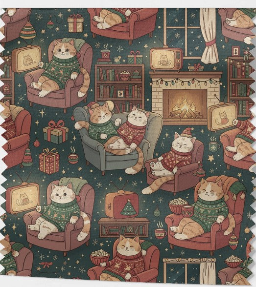 Tissu 100% coton OEKO-TEX – Chats d’Hiver en Mode Cocooning