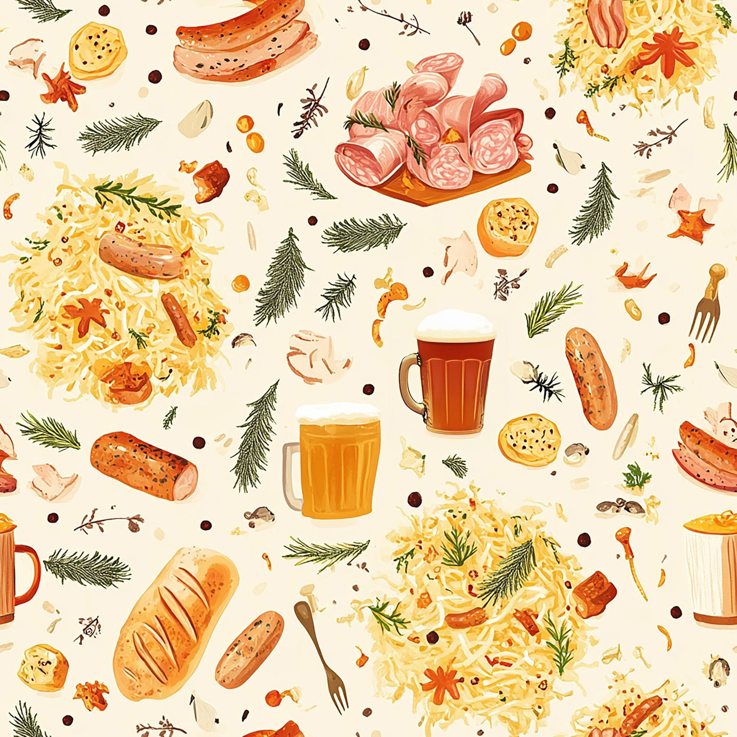 Tissu 100% Coton OEKOTEX - Thème "Saveurs d'Alsace"