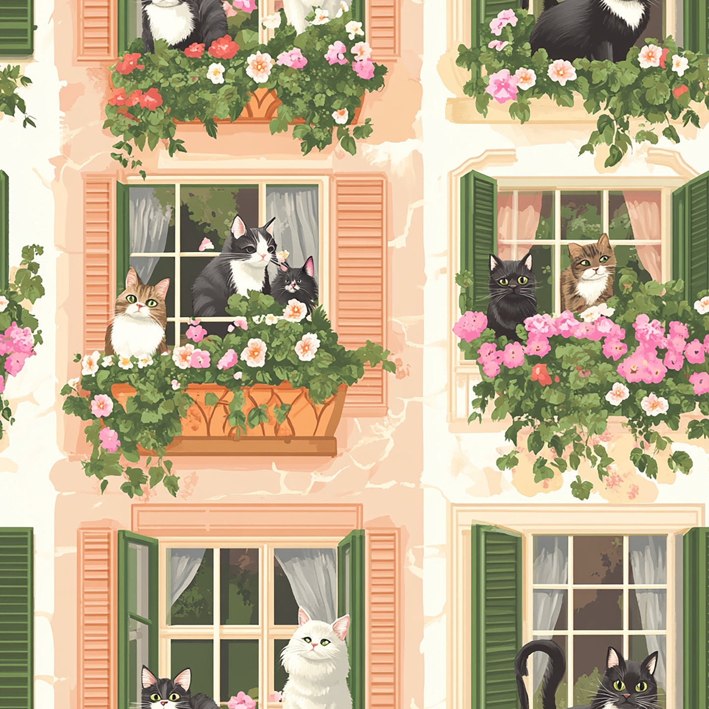 Tissu "Chats à la Fenêtre"