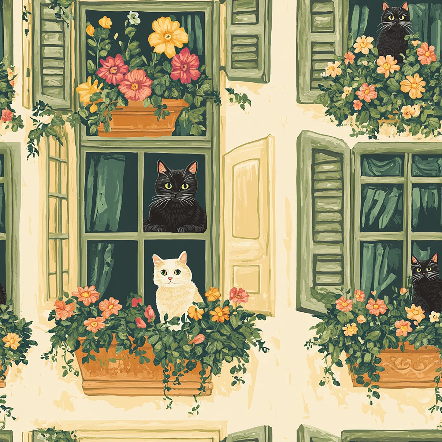 Tissu "Chats à la Fenêtre"