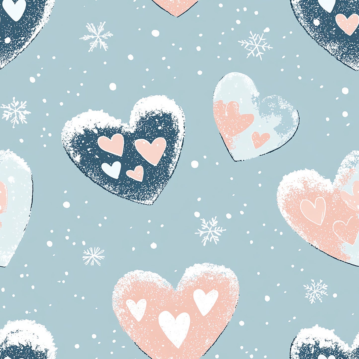 Tissu "Cœurs d'hiver pastel"