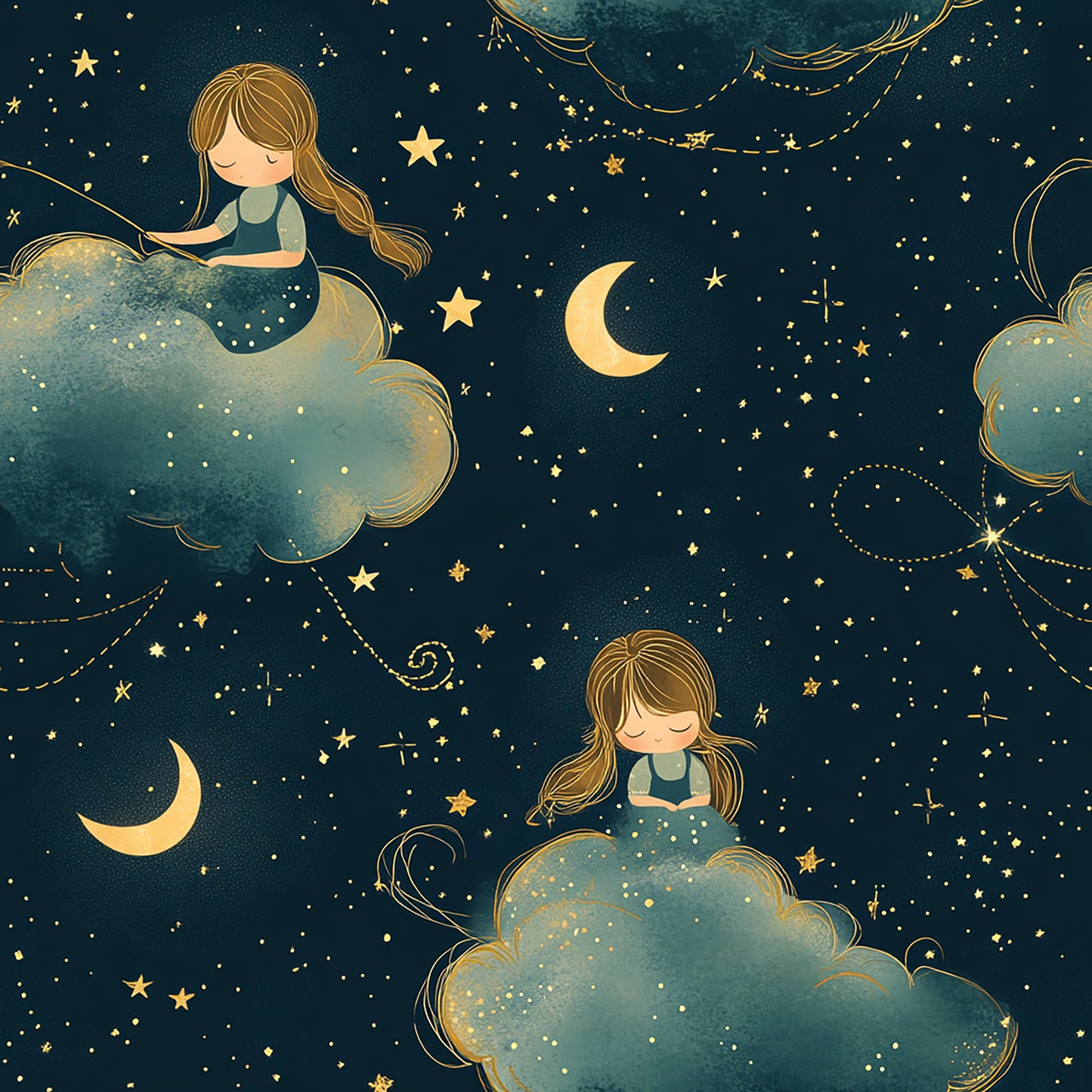 Tissu Nuit Étoilée et Enfant Rêveur