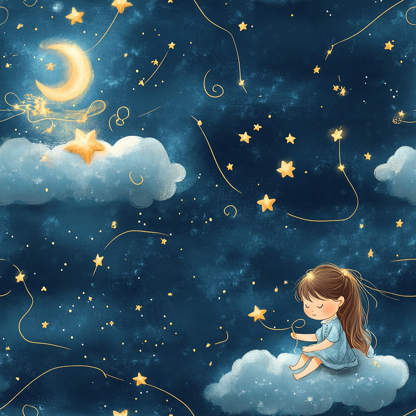 Tissu Nuit Étoilée et Enfant Rêveur
