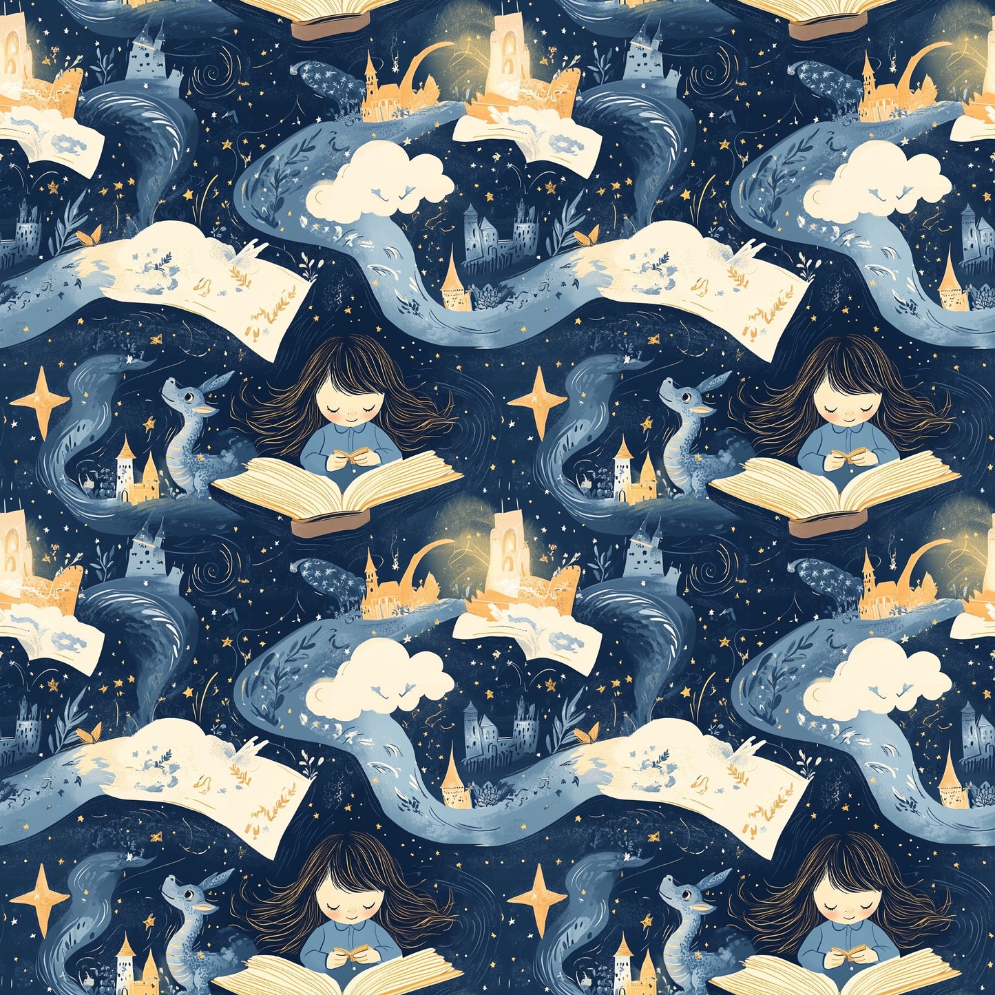 Tissu Nuit Étoilée et Enfant Rêveur