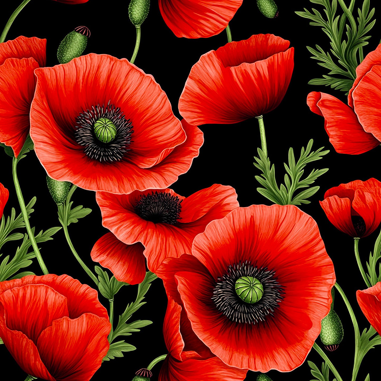 Tissu Coquelicots Rouges Oeko-Tex 100% Coton