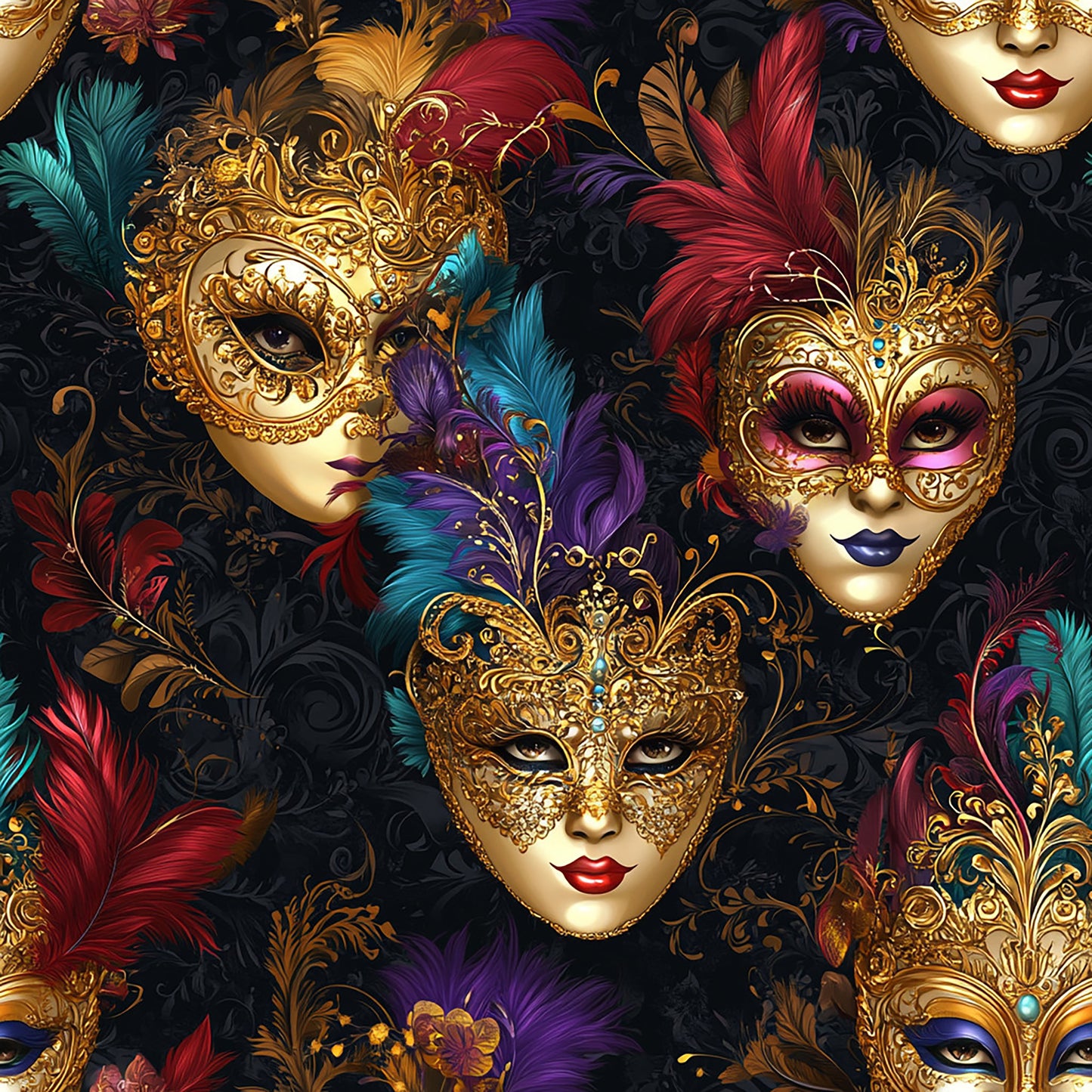 Tissu "Masques Vénitiens" - Coton 100% OEKOTEX