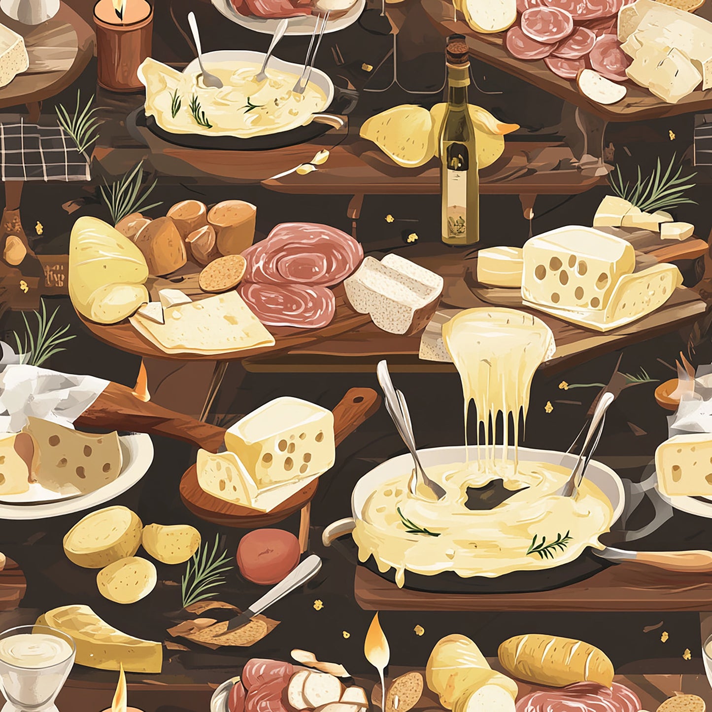 Tissu Oeko-Tex Raclette, Charcuterie & Gourmandises – Ambiance Terroir et Douceur