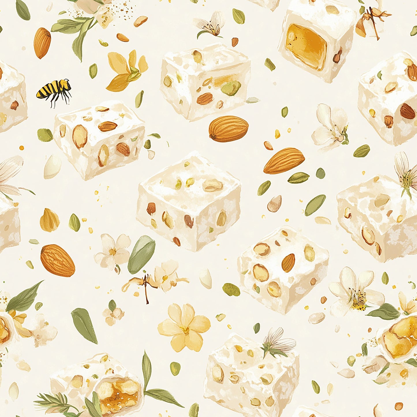Tissu Oeko-Tex Gourmandise – Nougat, Amandes Douceurs Florales
