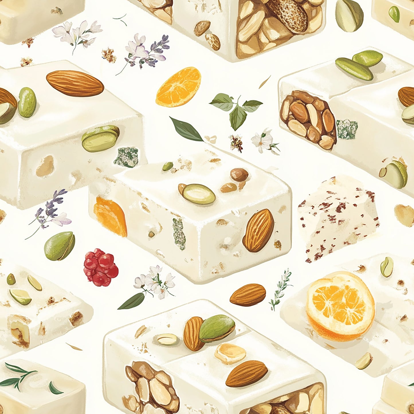 Tissu Oeko-Tex Gourmandise – Nougat, Amandes Douceurs Florales