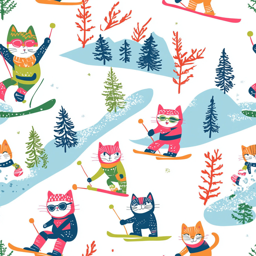Tissu Chats Skieurs