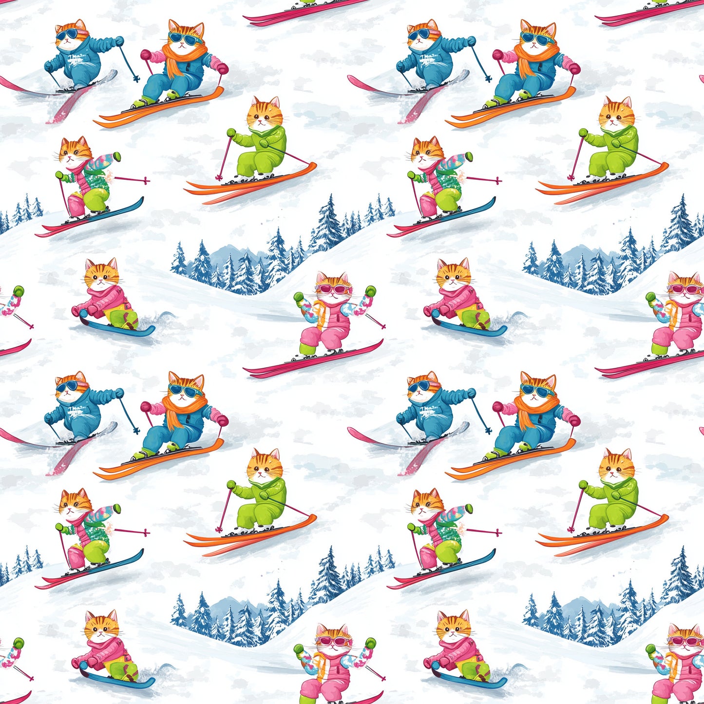 Tissu Chats Skieurs