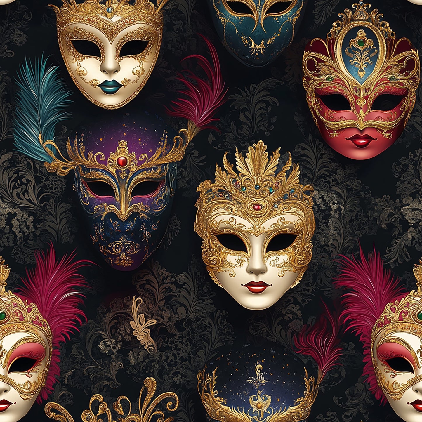 Tissu "Masques Vénitiens" - Coton 100% OEKOTEX