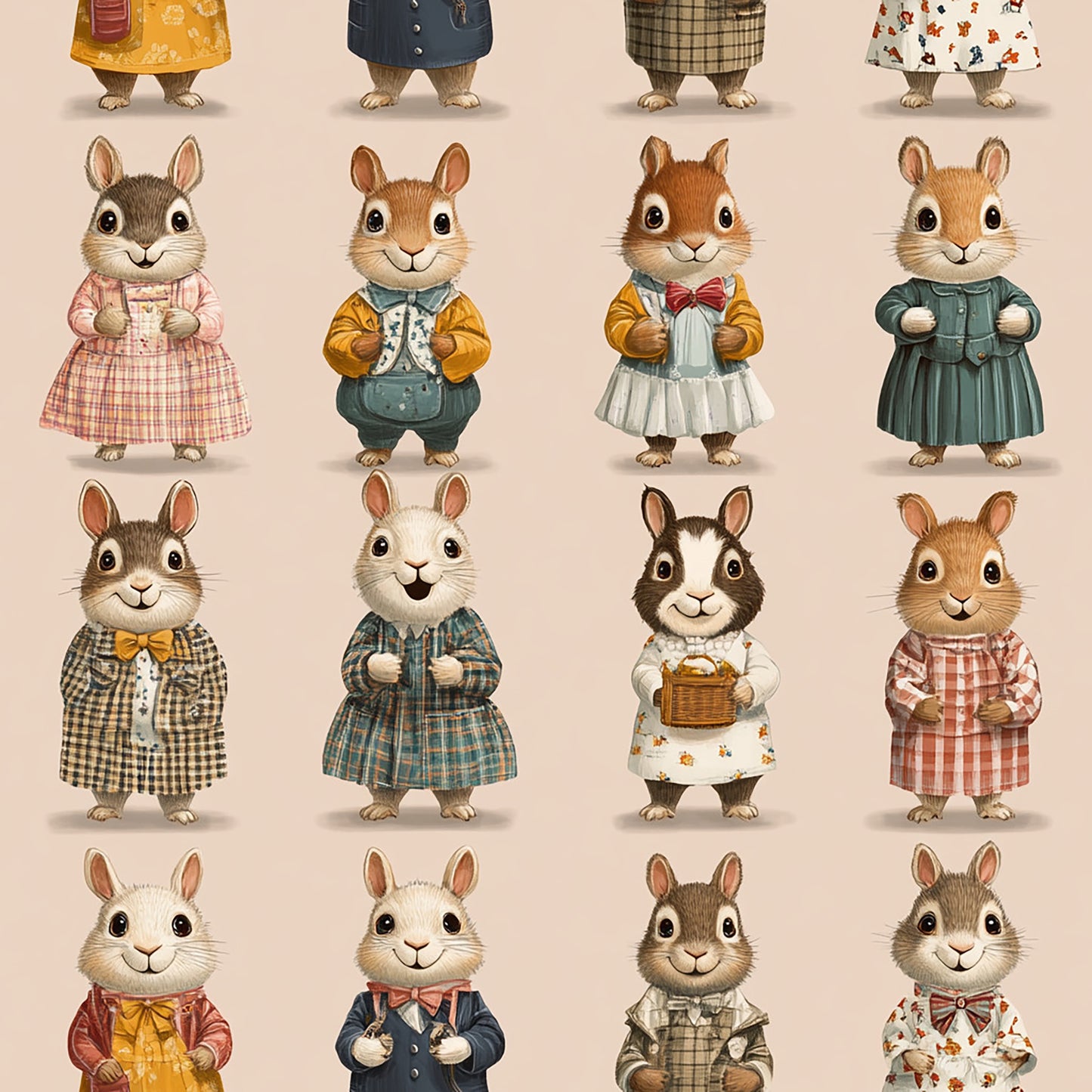 Tissu « Animaux en Costume Vintage » - 100% Écologique et Certifié OEKOTEX