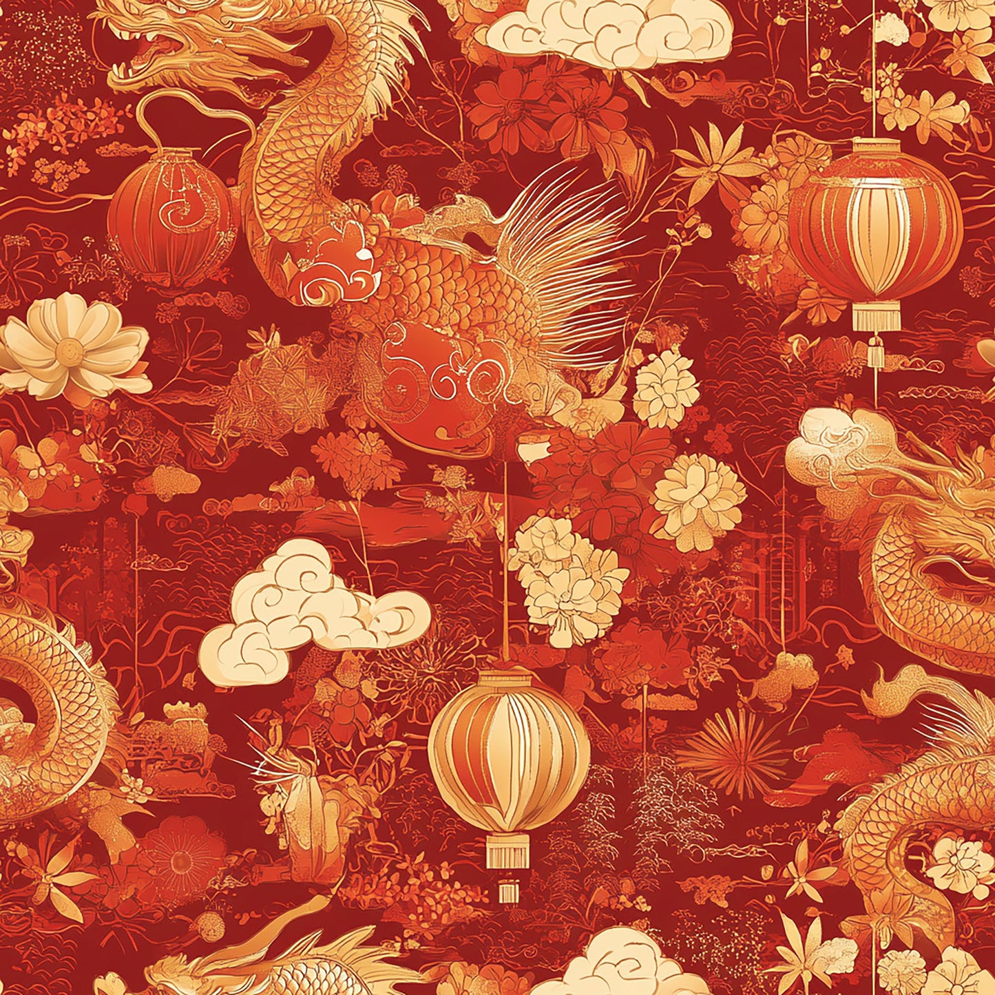 Tissu 100% Coton OEKOTEX – Motif Nouvel An Chinois