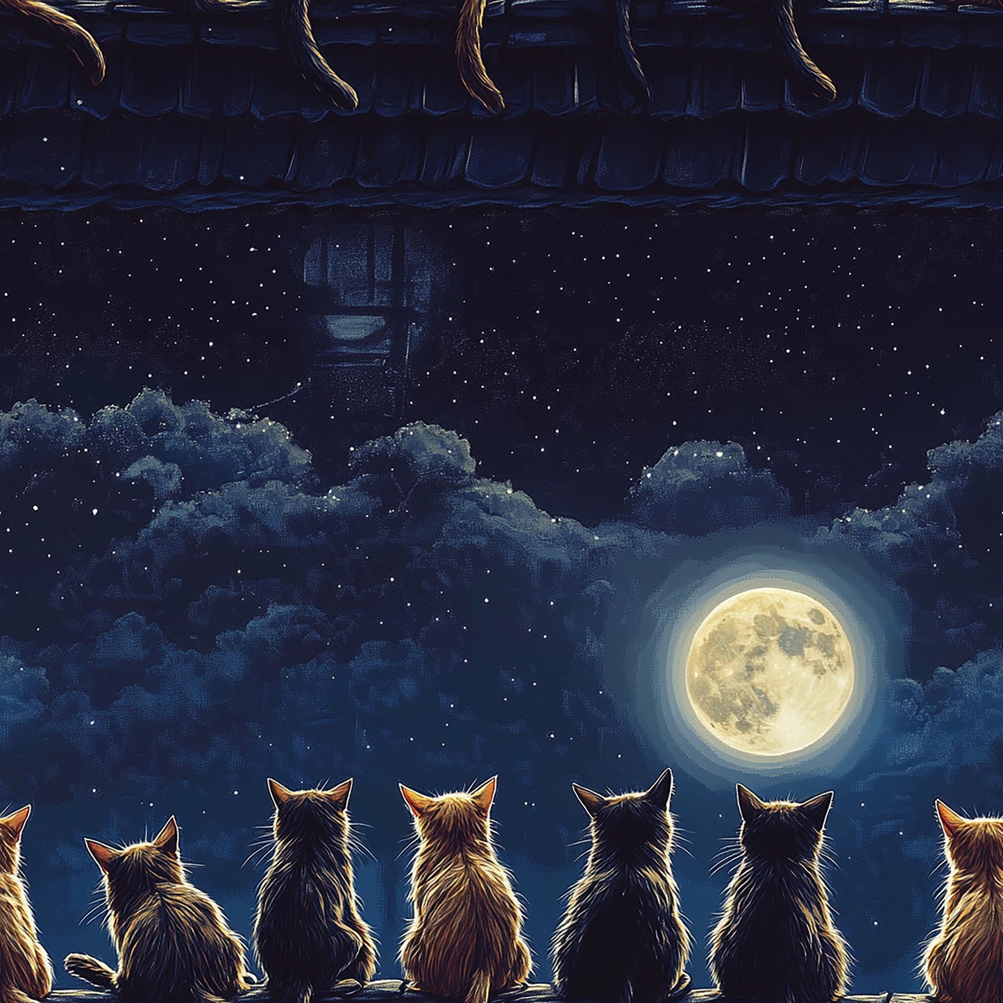 🌙 Tissu Chats sous la Lune - 100% Coton OEKOTEX
