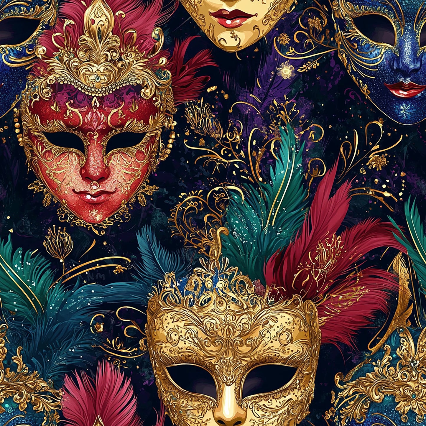Tissu "Masques Vénitiens" - Coton 100% OEKOTEX