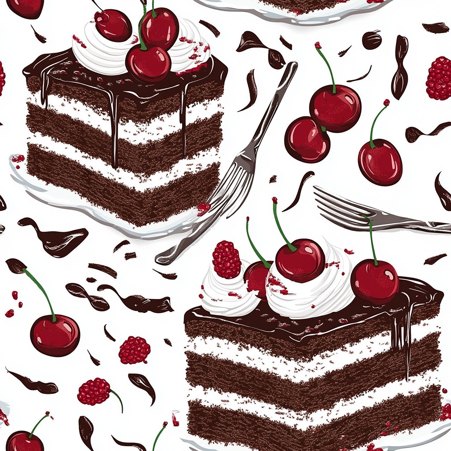 Tissu Gâteau Forêt-Noire Gourmand