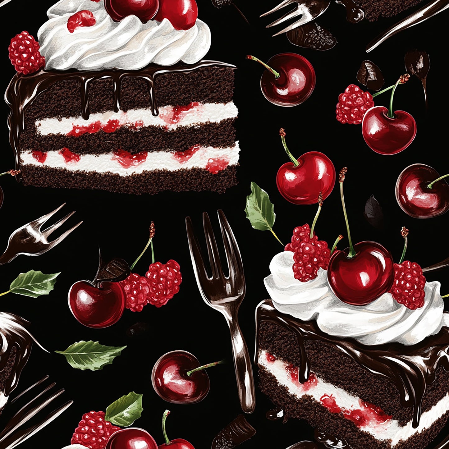 Tissu Gâteau Forêt-Noire Gourmand