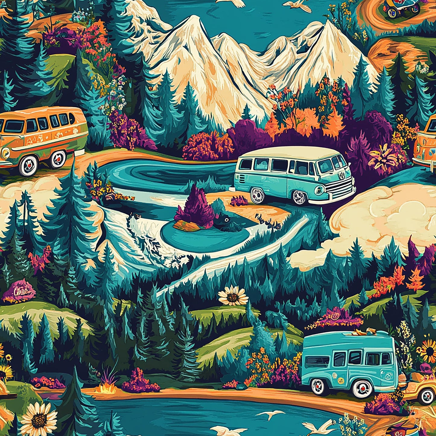 Tissu "Aventures en Van" 7 motifs