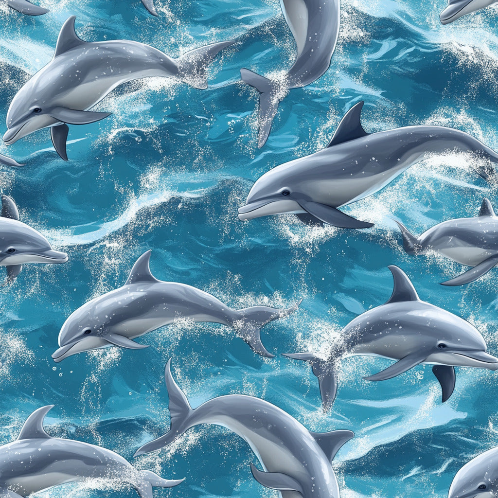 Tissu 100% Coton OEKOTEX – Imprimé Dauphins Marins
