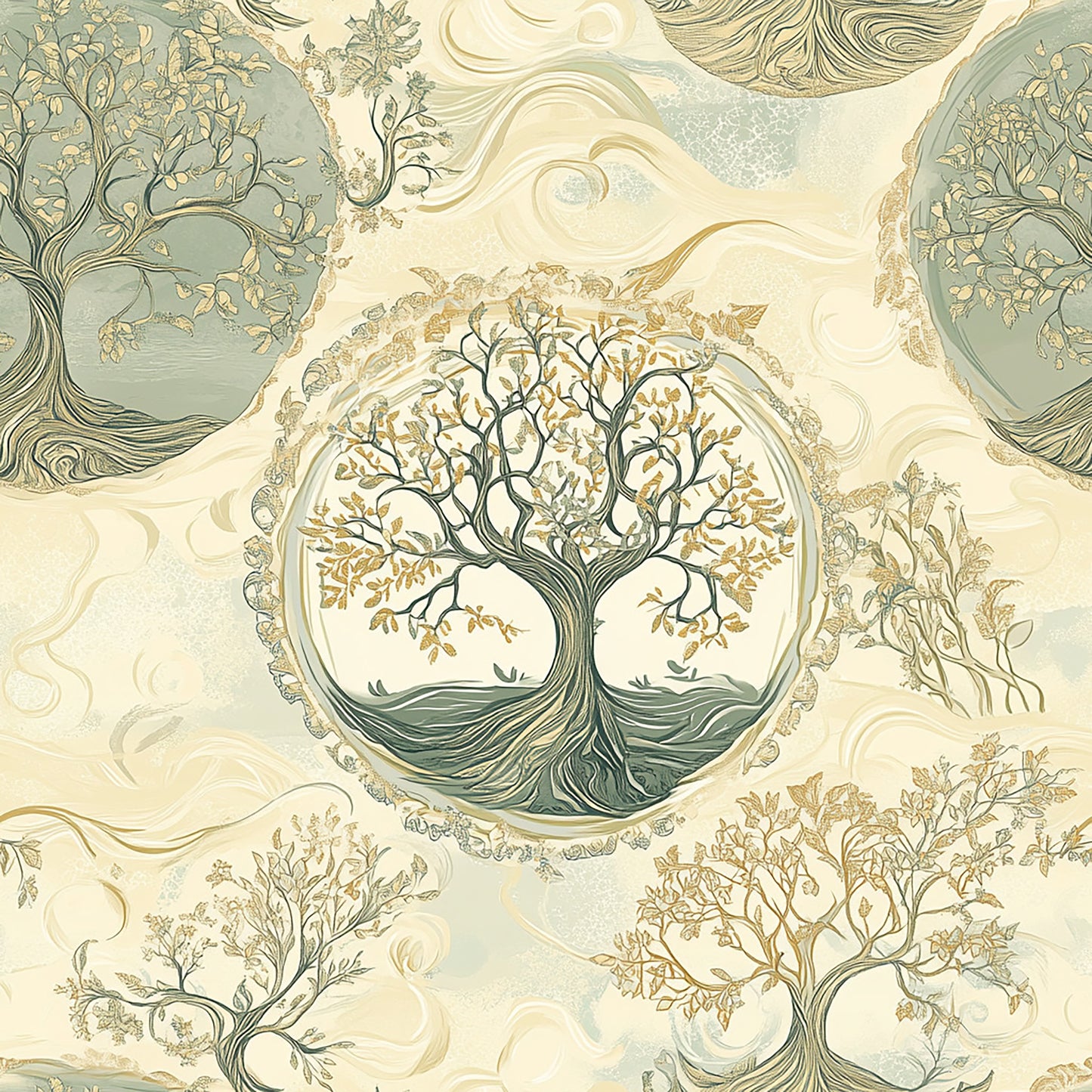 Tissu 100% Coton OEKOTEX – Imprimé Arbre de Vie Doré