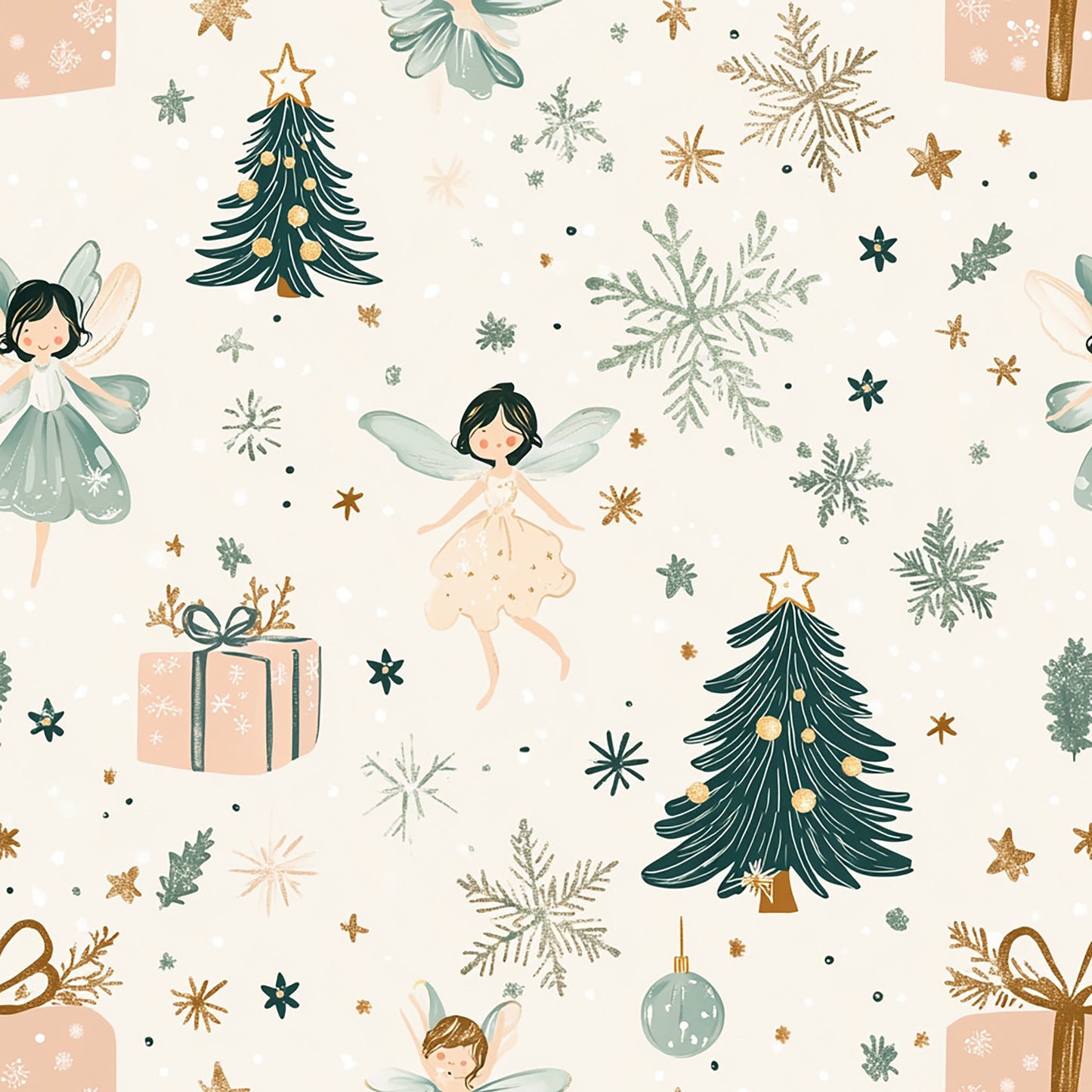Tissu Écologique "Fées de Noël" – Magie et Féerie