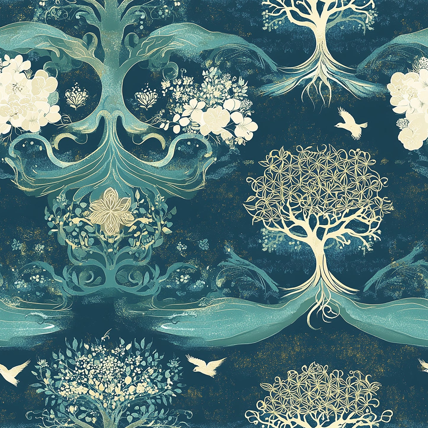 Tissu 100% Coton OEKOTEX – Imprimé Arbre de Vie Doré