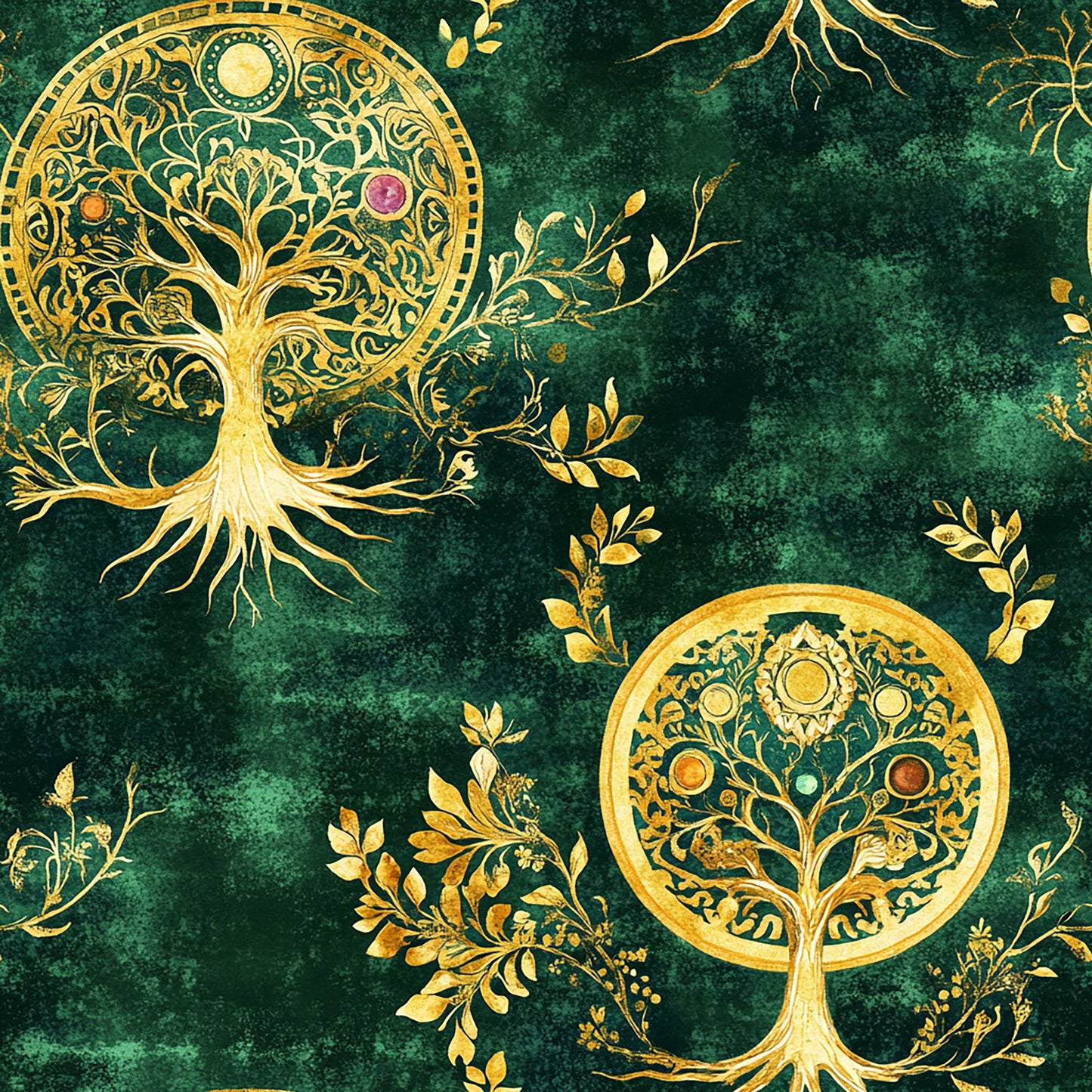 Tissu 100% Coton OEKOTEX – Imprimé Arbre de Vie Doré