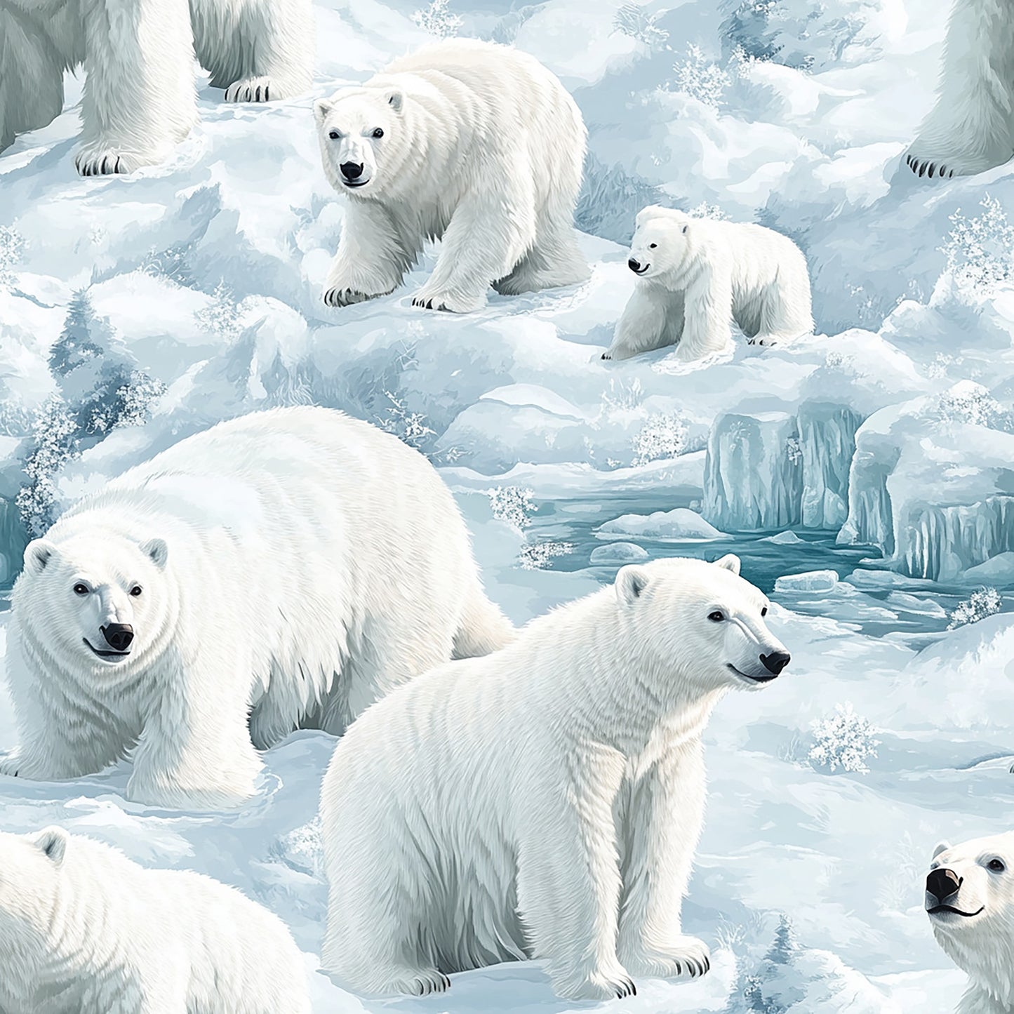 Tissu 100% Coton OEKOTEX – Imprimé Ours Polaires Arctiques