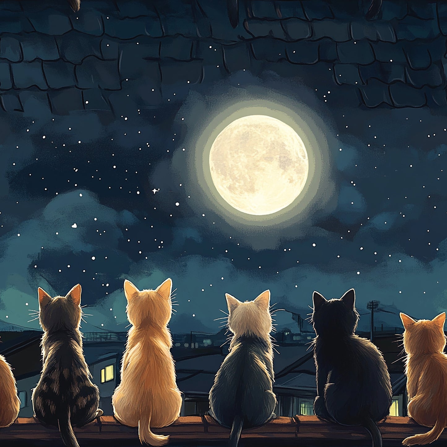 🌙 Tissu Chats sous la Lune - 100% Coton OEKOTEX