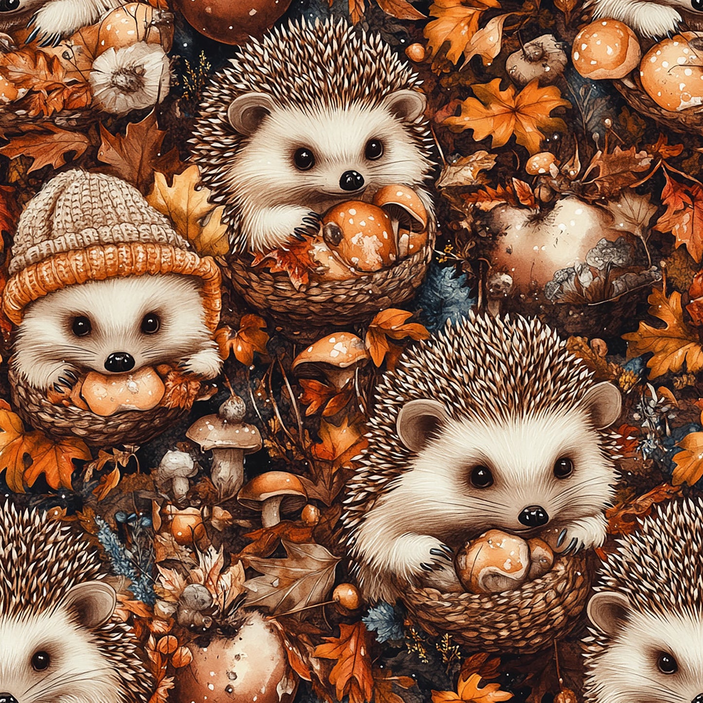 Tissu Hérissons d'Automne Oeko-Tex 100% Coton