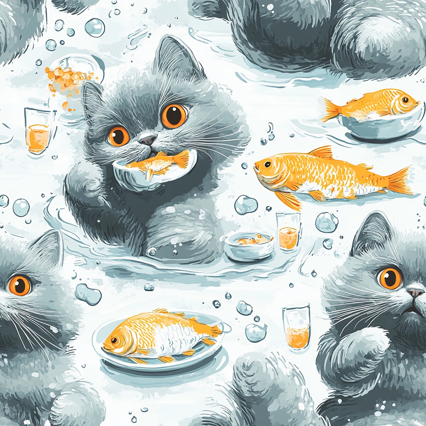 Tissu 100% Coton OEKOTEX – Imprimé Chats gris humour
