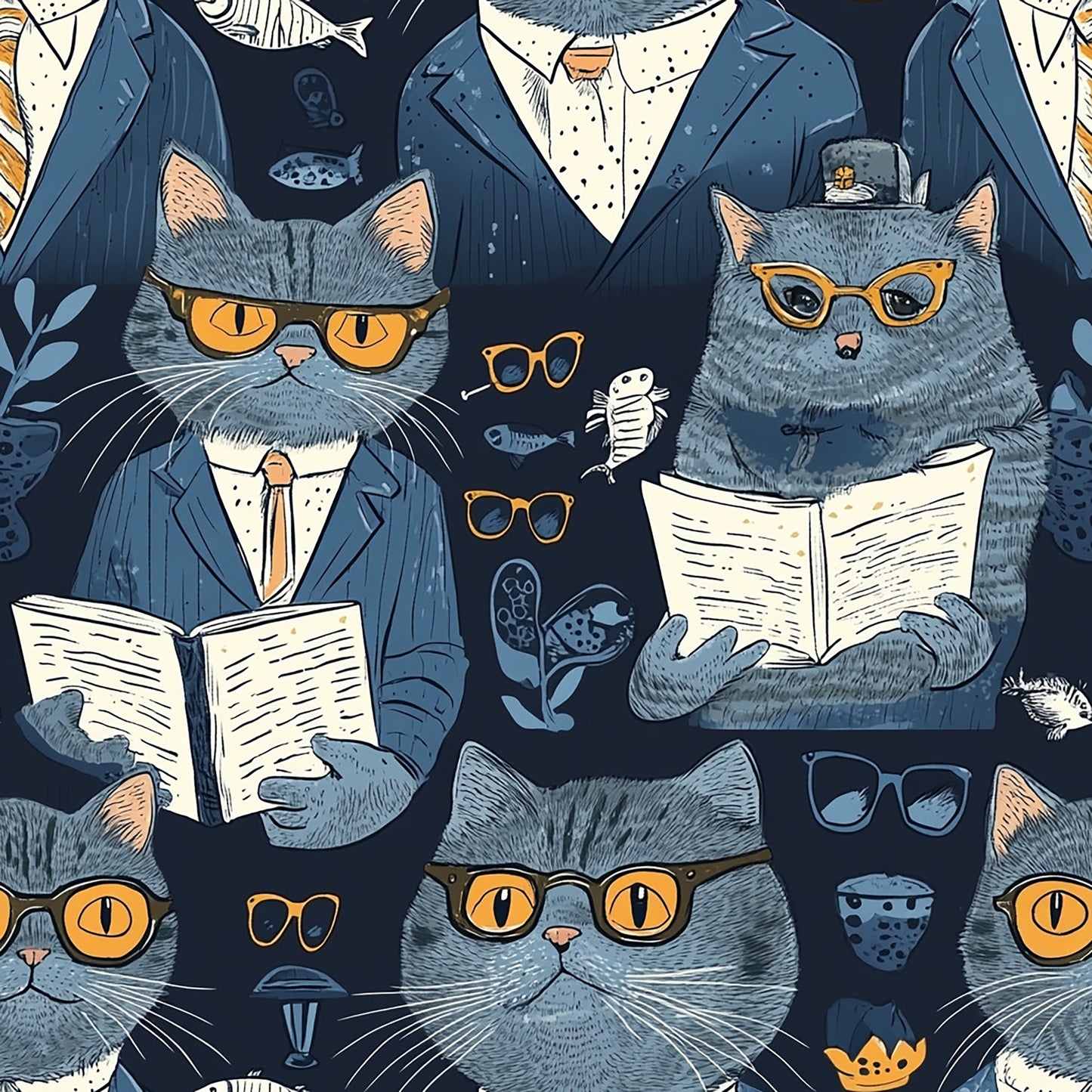 Tissu 100% Coton OEKOTEX – Imprimé Chats gris humour