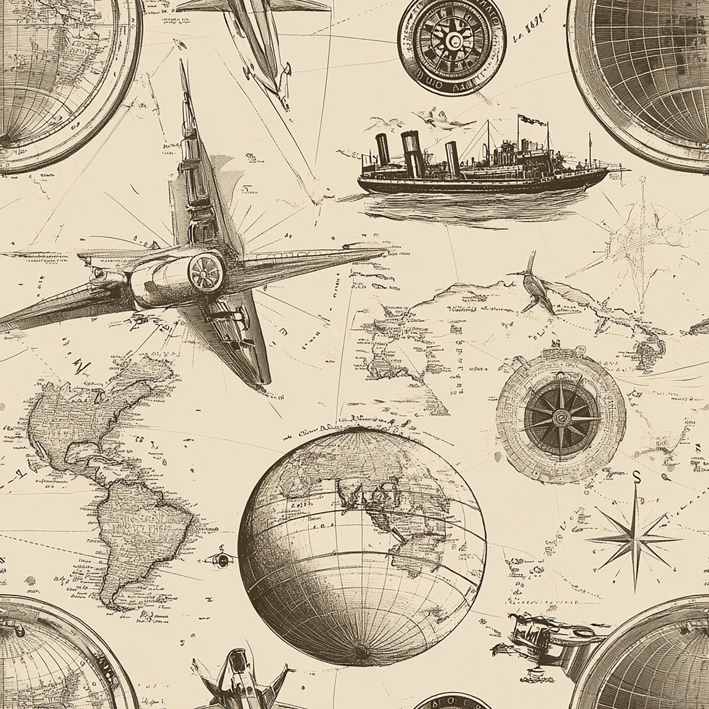 🗺️ Tissu Esprit Voyage - 100% Coton OEKOTEX