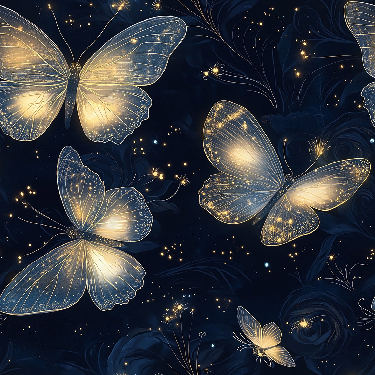 Tissu Papillons Lumineux sur Fond Nuit