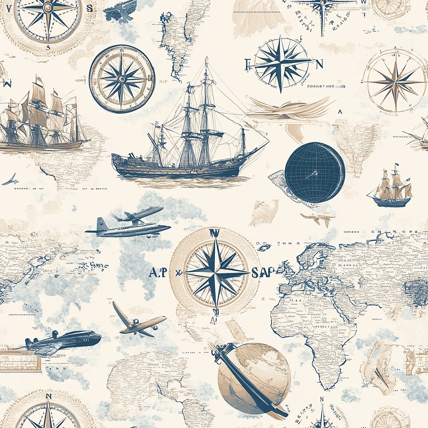 🗺️ Tissu Esprit Voyage - 100% Coton OEKOTEX