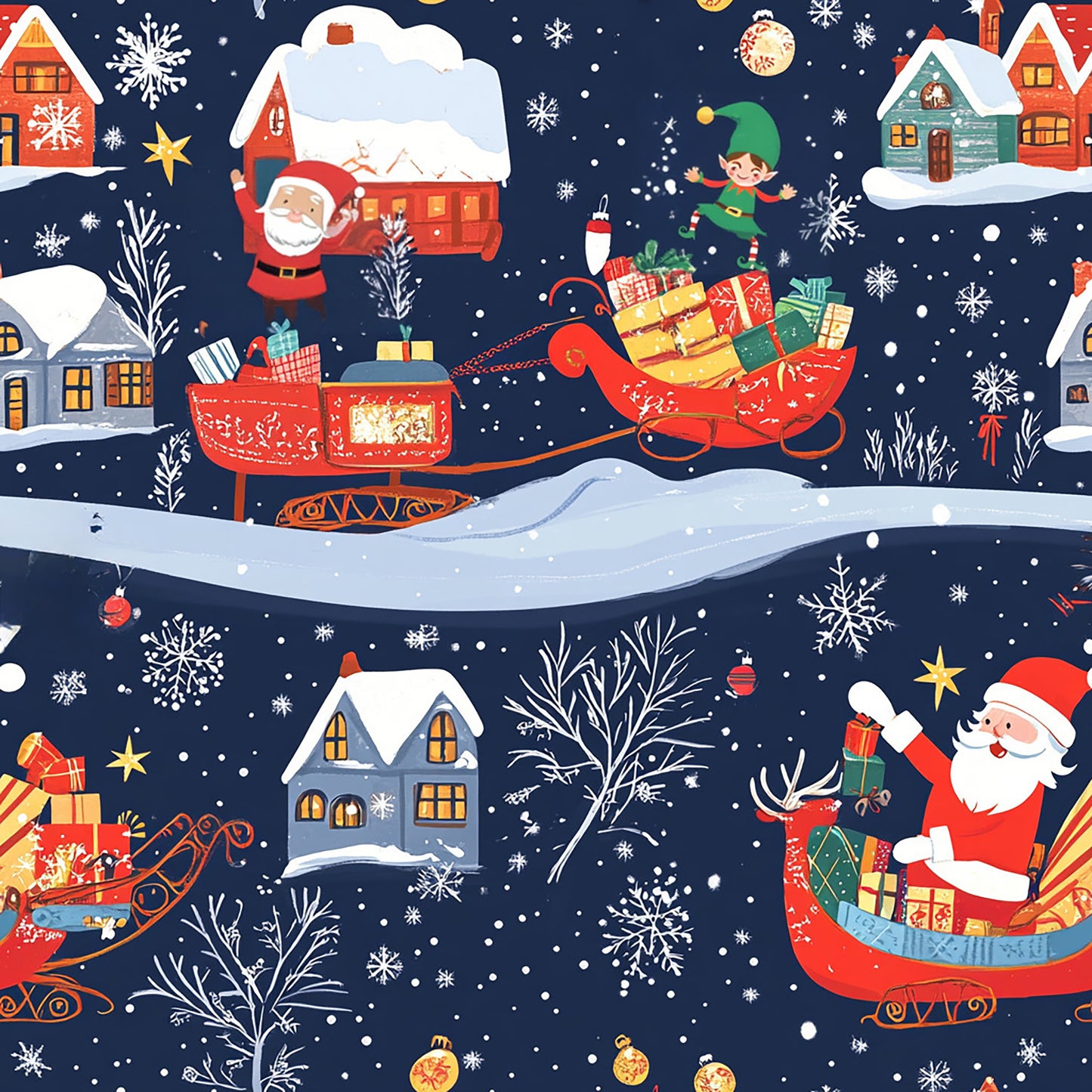 Tissu Thème Père Noël en Traîneau - 100% Coton OEKOTEX