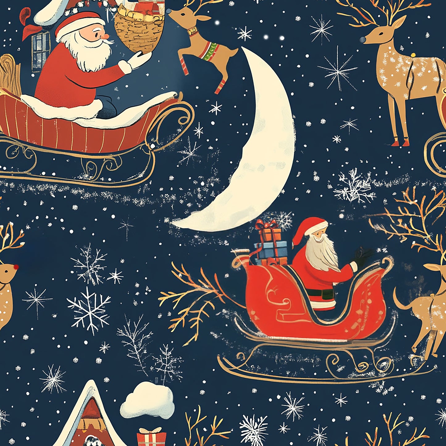 Tissu Thème Père Noël en Traîneau - 100% Coton OEKOTEX